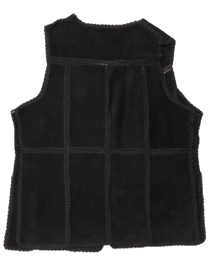 Gilet vintage pentru femei din piele intoarsa UK 16, mare, negru, patchwork