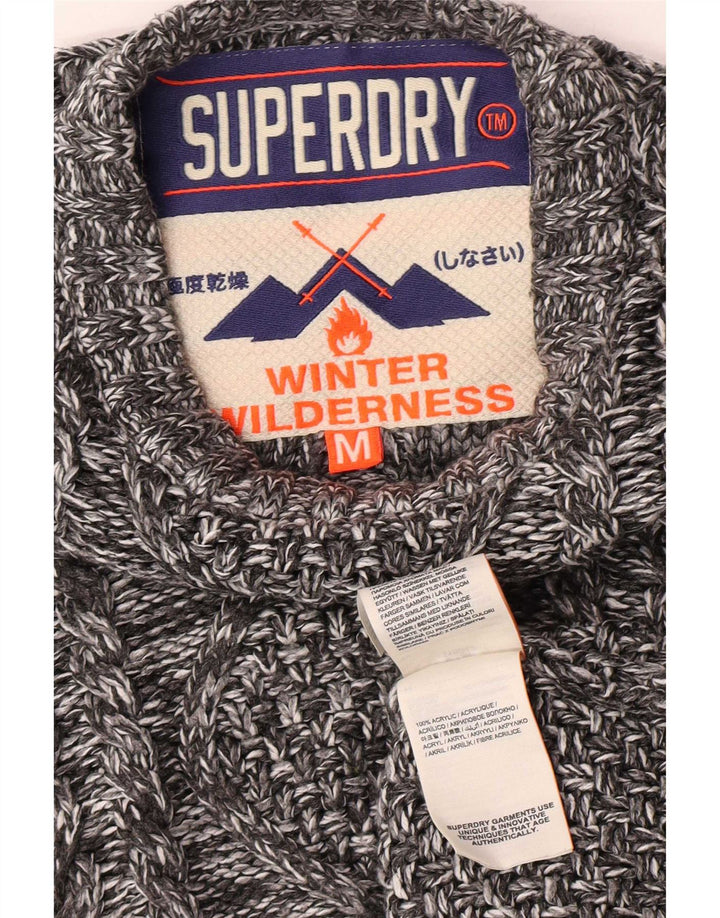Pulover pentru bărbați Superdry cu decolteu triplu, gri mediu, acrilic, iarnă