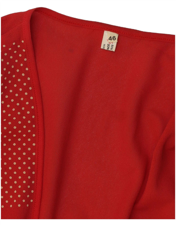 Top cardigan vintage pentru femei cu cravată în față IT 46 triacetat mare cu pete roșii
