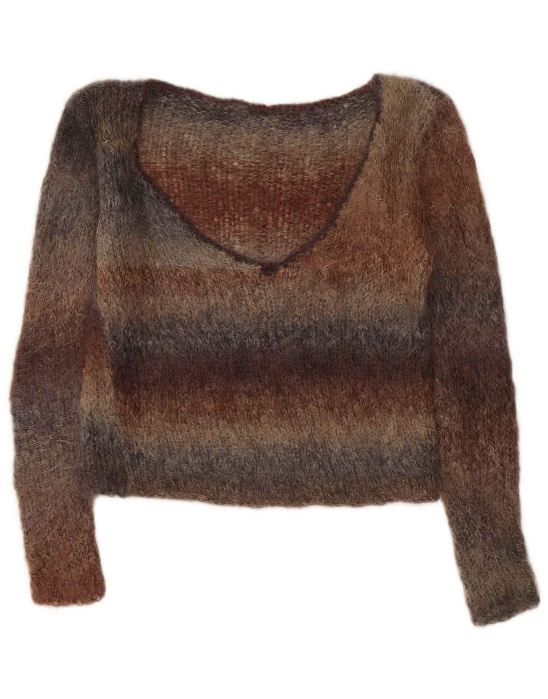 Pulover vintage pentru femei cu decolteu în V UK 14 Medium, multicolore, cu dungi