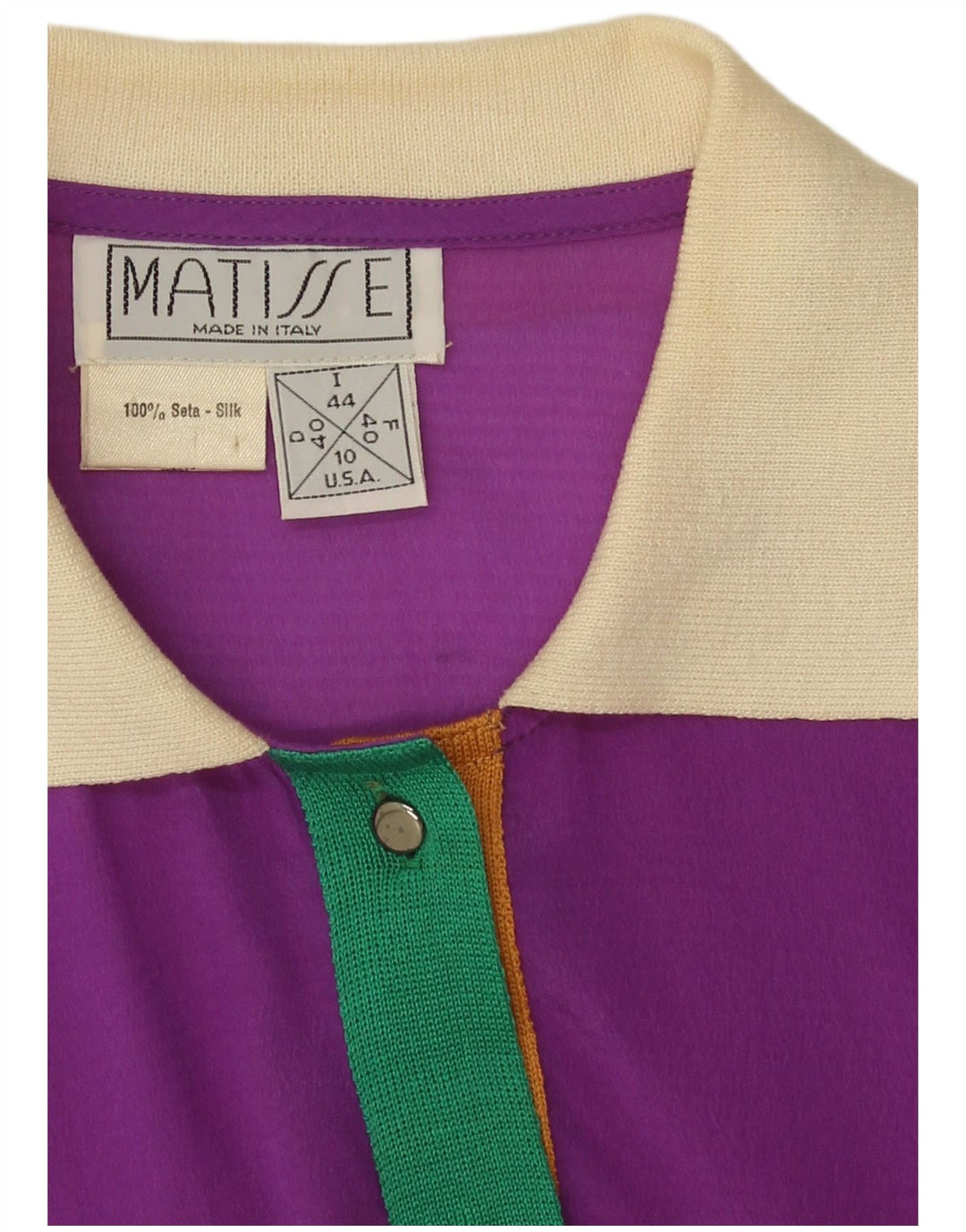 Bluză Vintage Femei Top IT 44 Medium Purple Colorblock Mătase