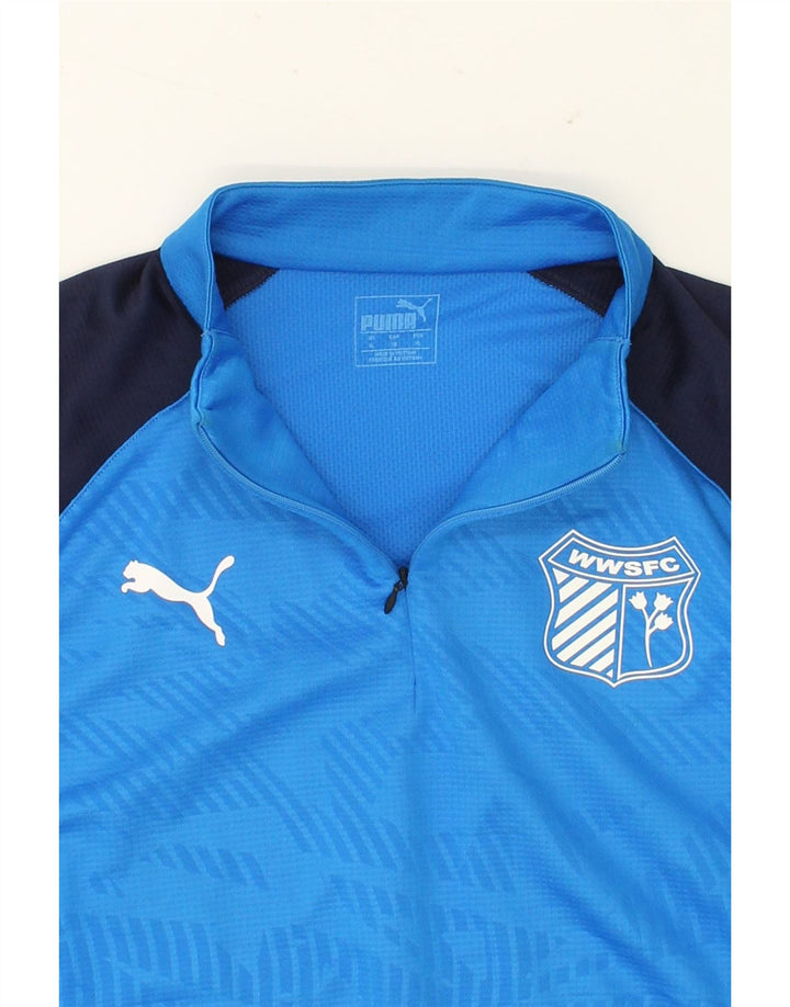 PUMA Mens Zip Neck Pullover Tracksuit Top XL Blue Colourblock Polyester Vintage Puma and Second-Hand Puma from Messina Hembry 