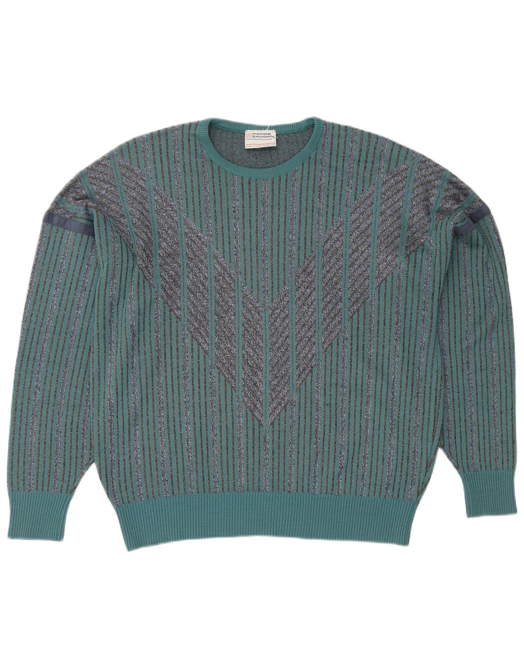 PIERRE SANGAN Pulover pentru bărbați cu gât roșu, mare, cu dungi acrilice albastre