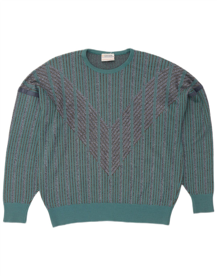 PIERRE SANGAN Pulover pentru bărbați cu gât roșu, mare, cu dungi acrilice albastre