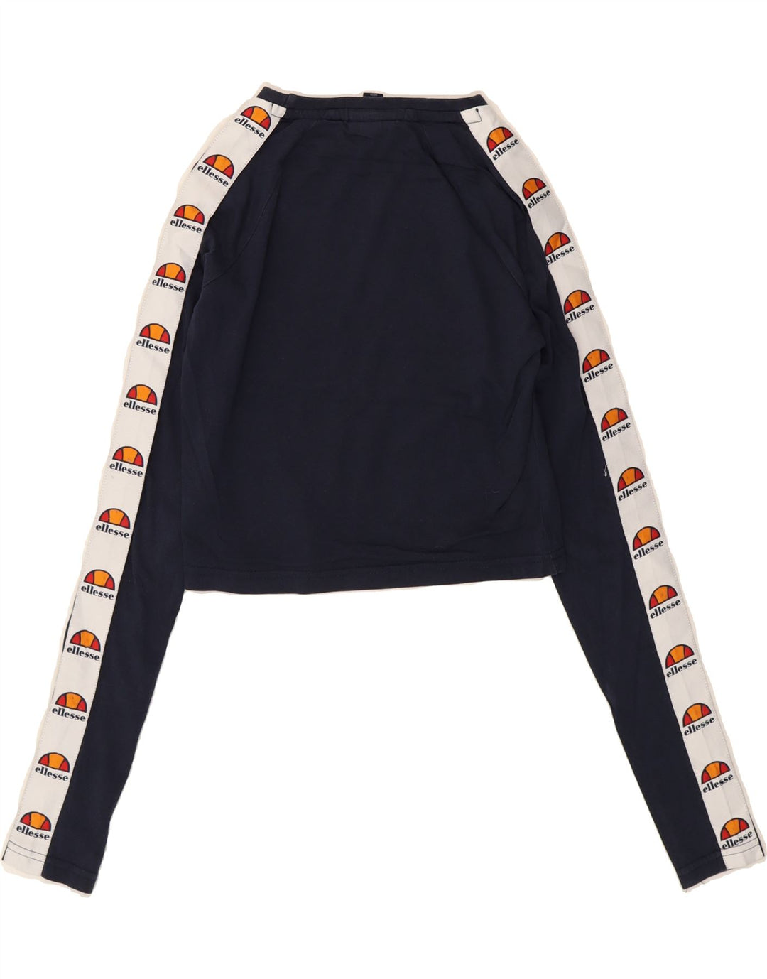 ELLESSE Womens Graphic Top Long Sleeve UK 8 Small  Navy Blue Colourblock Vintage Ellesse and Second-Hand Ellesse from Messina Hembry 