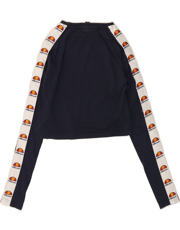 ELLESSE Womens Graphic Top Long Sleeve UK 8 Small  Navy Blue Colourblock Vintage Ellesse and Second-Hand Ellesse from Messina Hembry 
