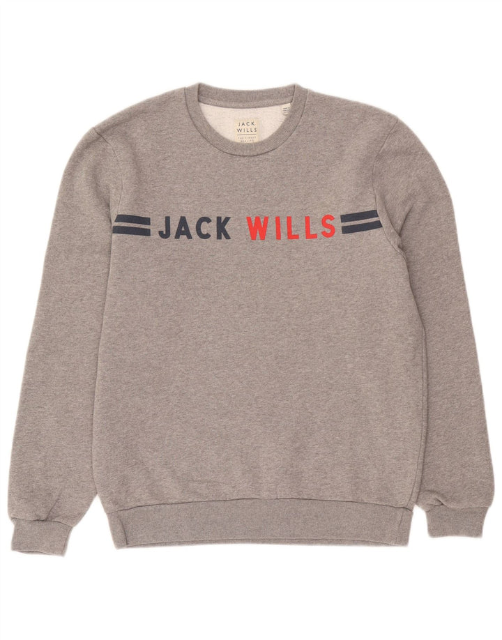 Pulover cu grafic pentru bărbați Jack Wills, bumbac cu pete, gri mediu