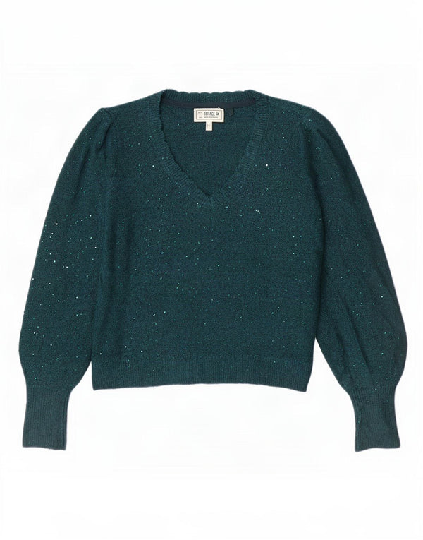 Pulover pentru femei Fat Face supradimensionat cu decolteu în V UK 10 Small Green Flecked