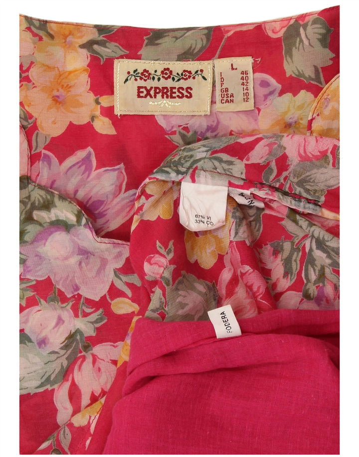 EXPRESS Rochie cămașă cu mâneci scurte pentru femei UK 14 Viscoză florală roșie mare