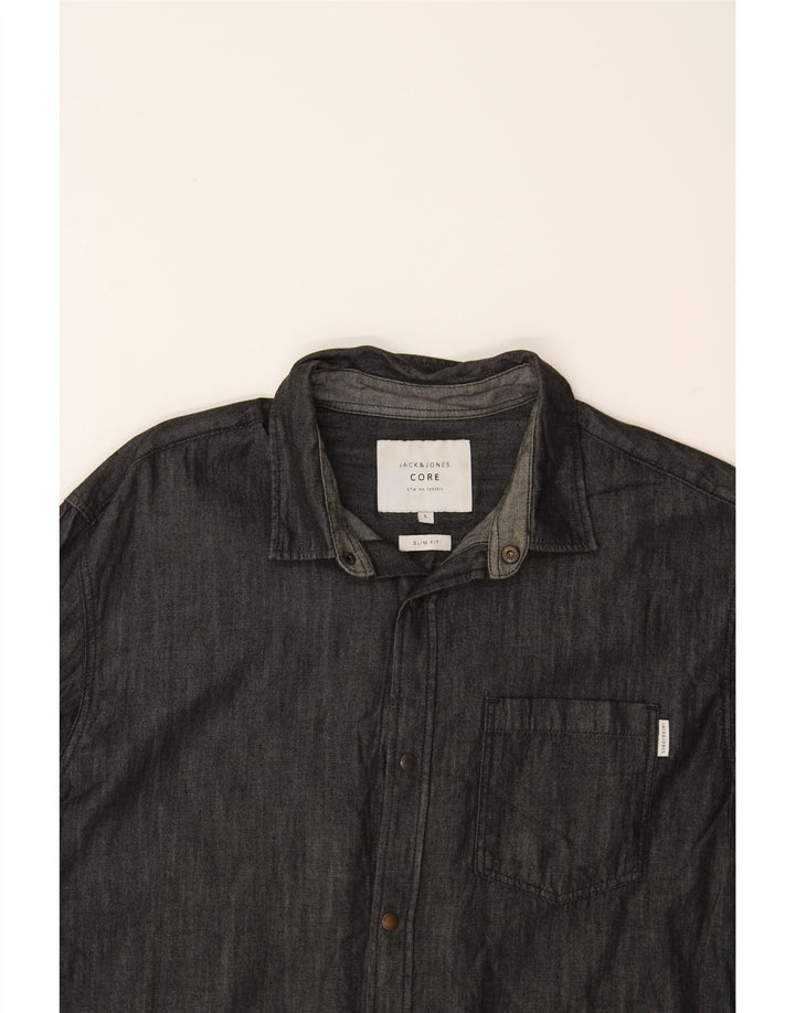 JACK & JONES Mens Slim Fit Shirt Large Grey Cotton Vintage Jack & Jones and Second-Hand Jack & Jones from Messina Hembry 