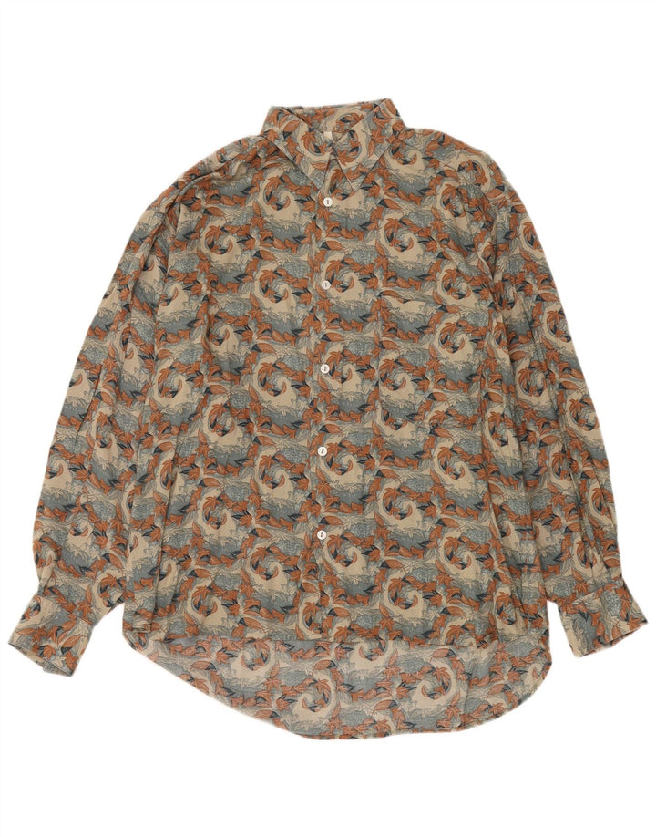 Cămașă Vintage Bărbați Medium Bej Floral Vâscoză