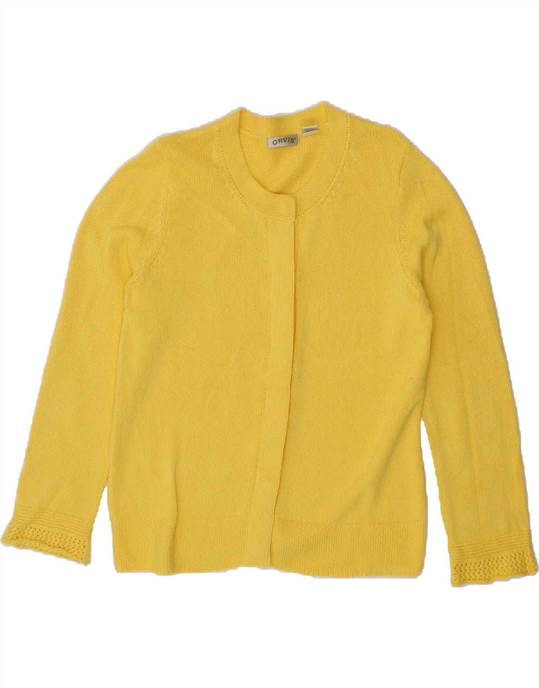 ORVIS Womens Cardigan Sweater UK 14 Medium Yellow Cotton Vintage Orvis and Second-Hand Orvis from Messina Hembry 