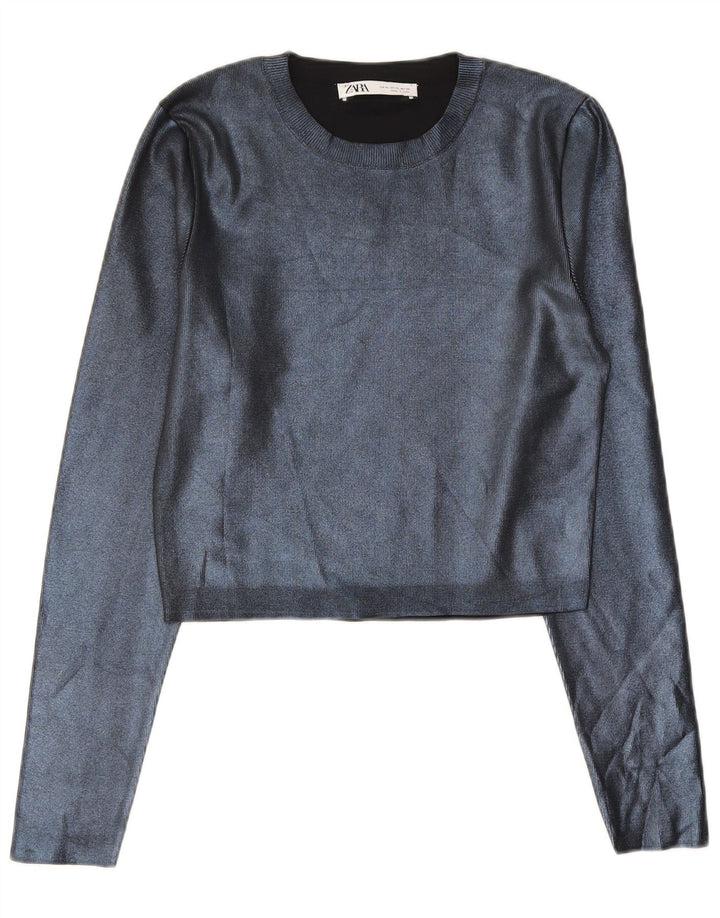 Crop Top pentru femei Zara UK 18 XL Bleumarin Poliester