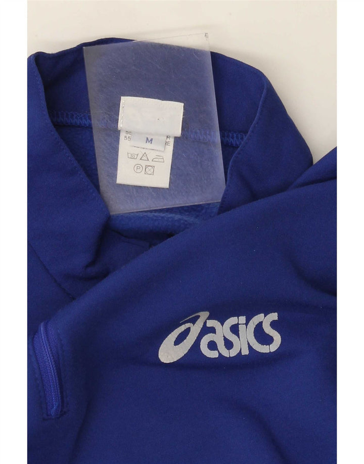 Pulover Asics pentru bărbați, cu fermoar, cu gât, albastru mediu, poliester color bloc