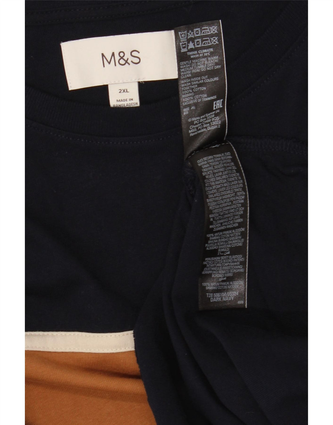 Bluză pentru bărbați Marks & Spencer cu mânecă lungă 2XL bleumarin, bumbac color bloc
