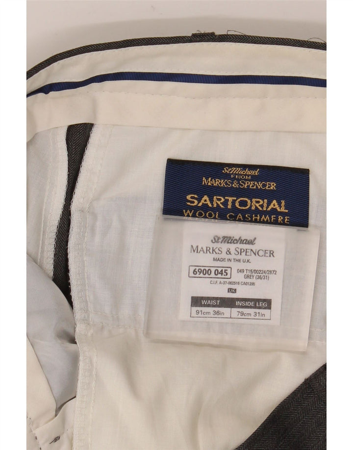 Pantaloni de costum drepți pentru bărbați Marks & Spencer, L36 L31, lână gri Herringbone