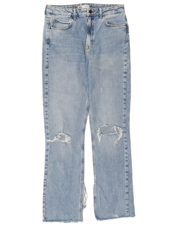 Blugi drepti distressed pentru femei Zara EU 40 Medium W30 L30 Albastru