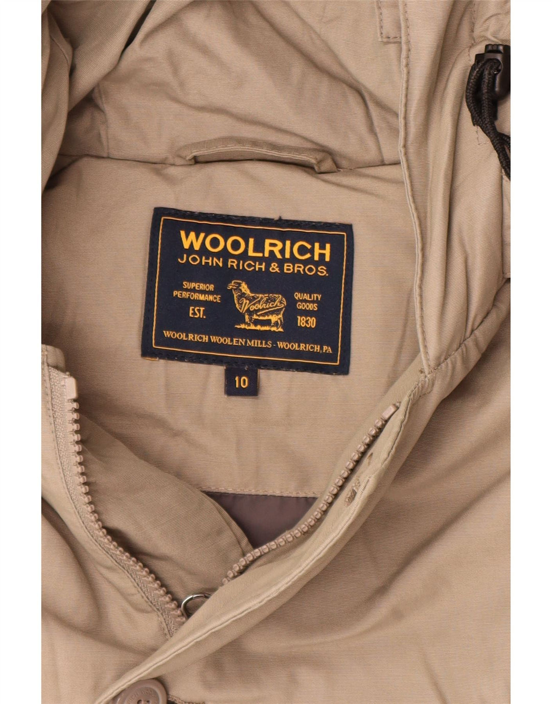 Jachetă căptușită cu glugă Woolrich pentru băieți 9-10 ani, nailon gri