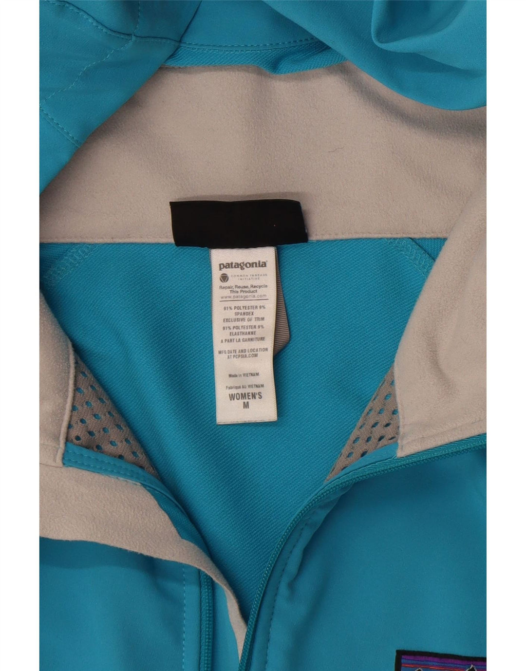 Jachetă Windbreaker pentru femei cu glugă Patagonia UK 14 Poliester turcoaz mediu