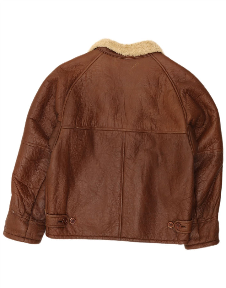 Jachetă vintage bărbătească din shearling IT 52 XL din piele maro