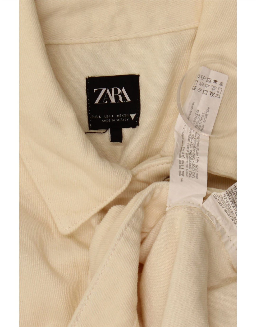 Jachetă de blugi supradimensionată pentru femei Zara UK 16, mare din bumbac alb