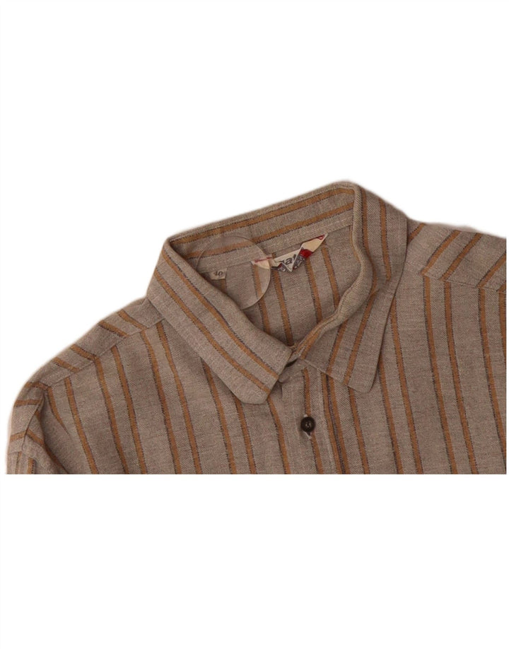 AGATEX Mens Flannel Shirt Size 40 Medium Grey Pinstripe Cotton