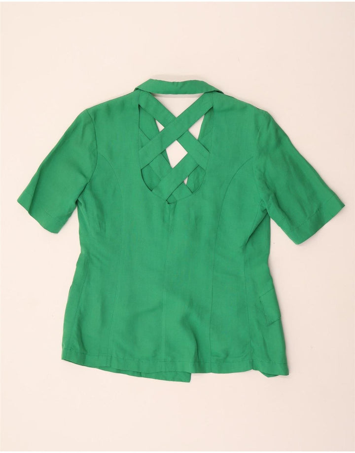 Jachetă vintage pentru femei cu mânecă scurtă cu 1 nasture, UK 16, verde, mare