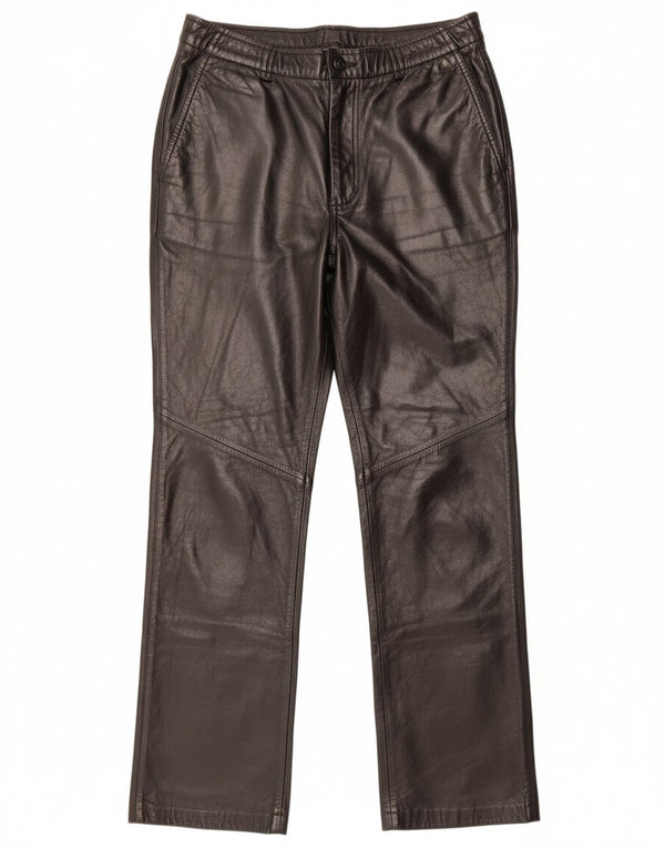 DANIER Pantaloni drepti din piele pentru femei UK 16 Large W34 L31 Piele neagră