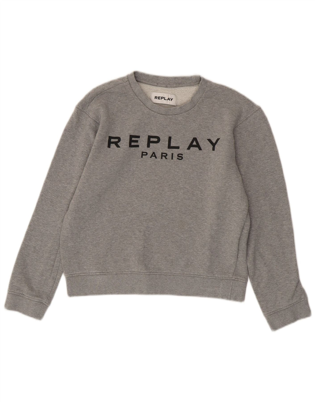 REPLAY Pulover pentru damă Paris Crop Graphic Pulover UK 10 Bumbac gri mic