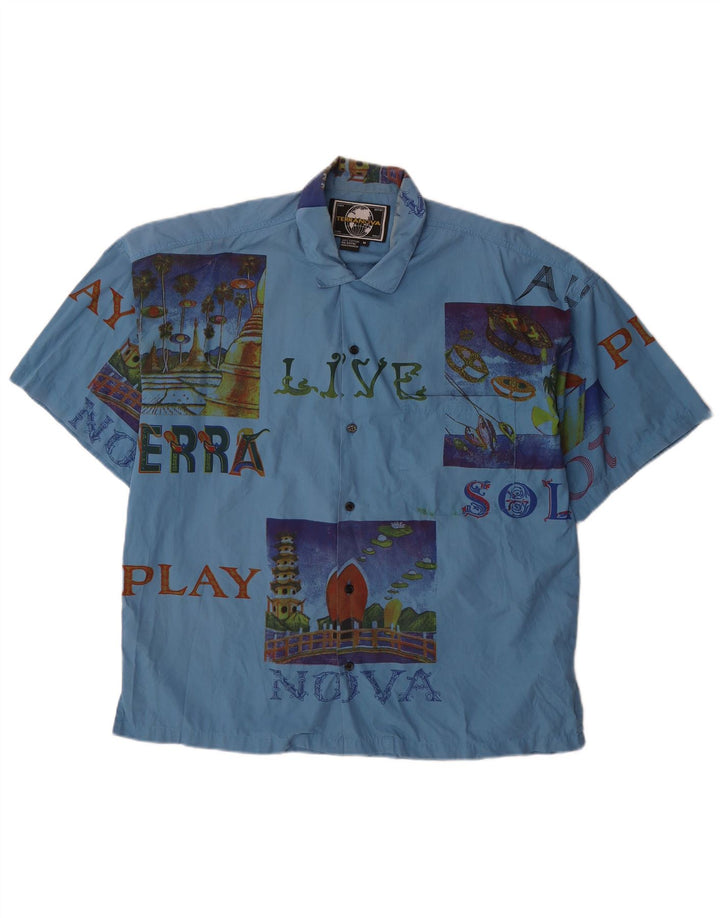 Cămașă cu mânecă scurtă pentru bărbați TERRANOVA, din bumbac mozaic albastru mediu