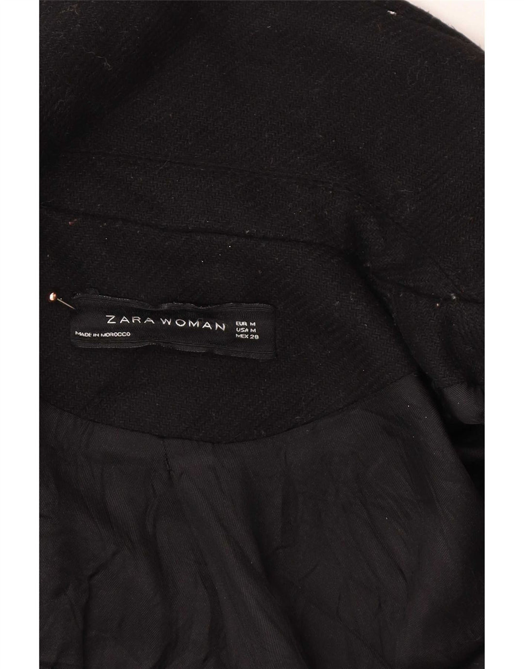 Pardesiu Zara Femei UK 14 Medium Negru Lână