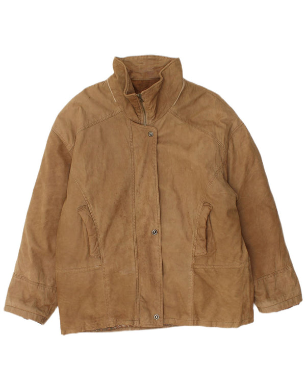 Jachetă de piele vintage pentru femei supradimensionată IT 46, piele mare bej