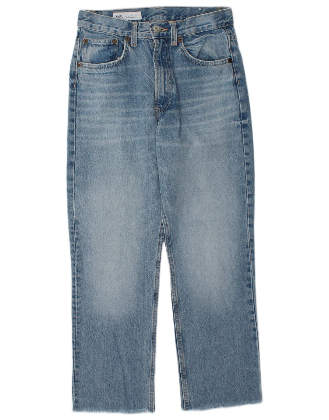 ZARA Blugi Drepți Taie Înaltă De Damă EU 36 XS L26 L26 Bumbac Albastru