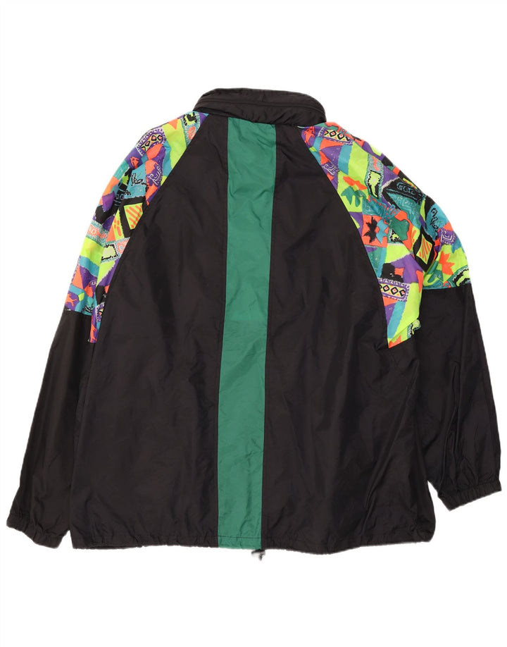 VINTAGE Jachetă de ploaie cu glugă pentru bărbați UK 44 2XL Negru Geometric