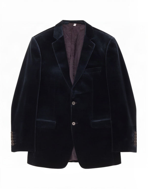 Zara Mens 2 Button Velvet Blazer Jacket EU 52 Large Navy Blue Cotton