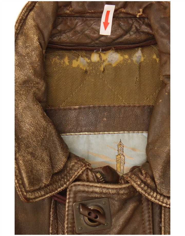 Jachetă de piele vintage pentru bărbați IT 50 din piele maro mare