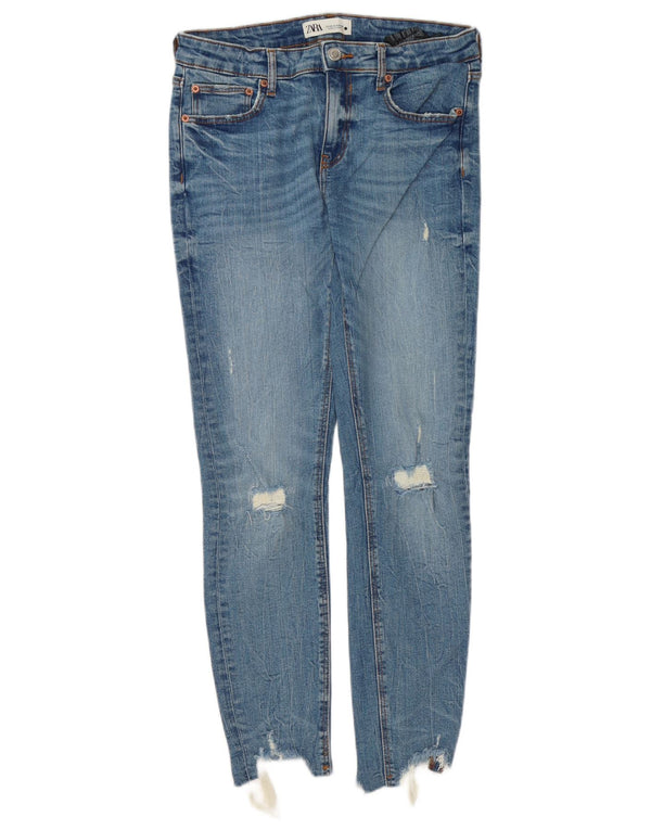 Blugi skinny distressed pentru femei Zara EU 40 Medium L30 L28 Bumbac albastru