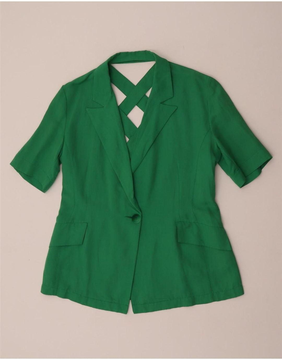 Jachetă vintage pentru femei cu mânecă scurtă cu 1 nasture, UK 16, verde, mare