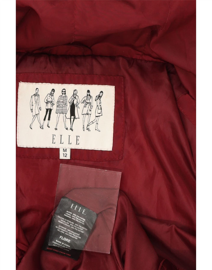 ELLE Womens Hooded Padded Coat UK 12 Medium Red Polyester Vintage Elle and Second-Hand Elle from Messina Hembry 