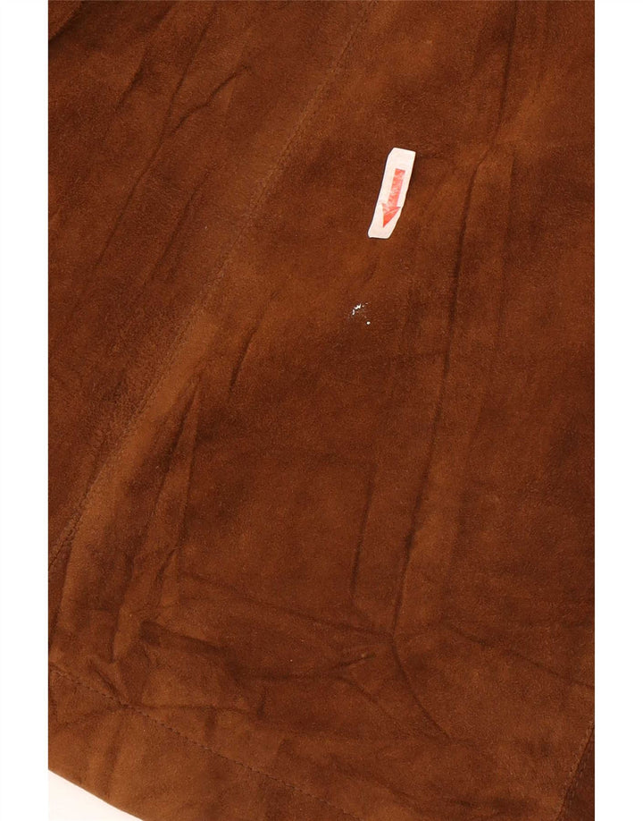Jachetă vintage pentru femei cu paragate cu 1 nasture din piele intoarsa, UK 10, maro mic
