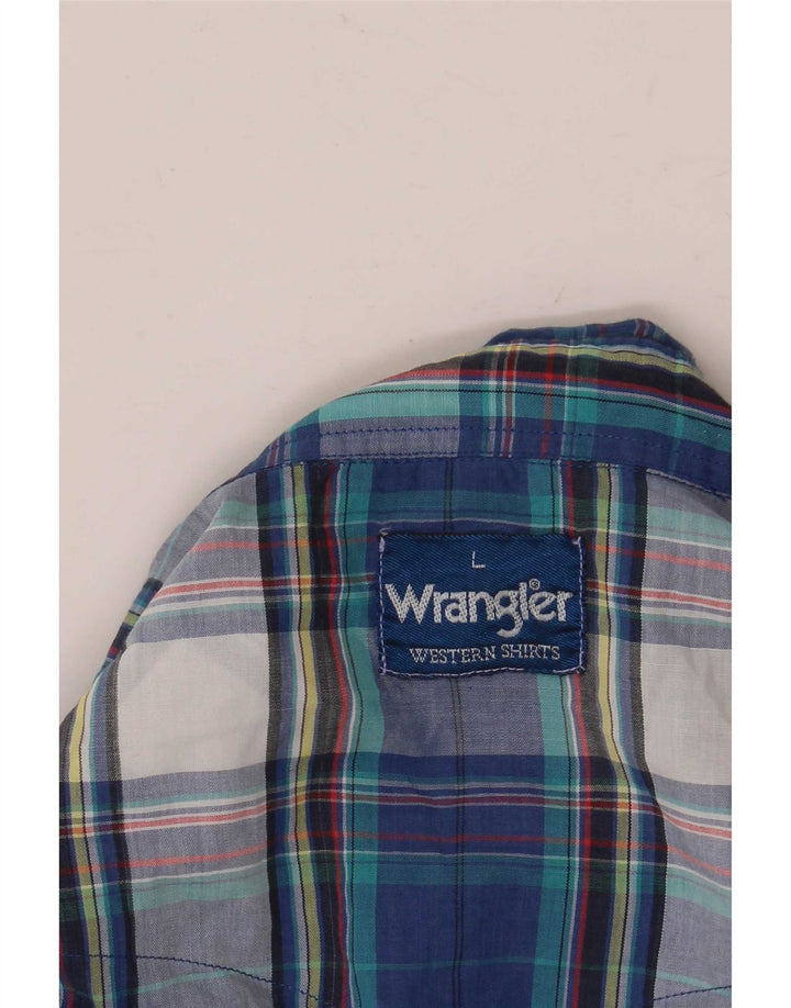 Cămașă Wrangler pentru bărbați, cu mânecă scurtă, cu volane în față, în carouri mari, albastre