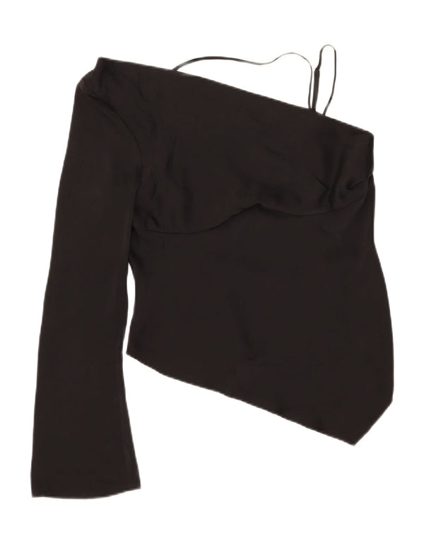 Topshop Womens Asimetric One Shore Top UK 12 Medium Black Poliester