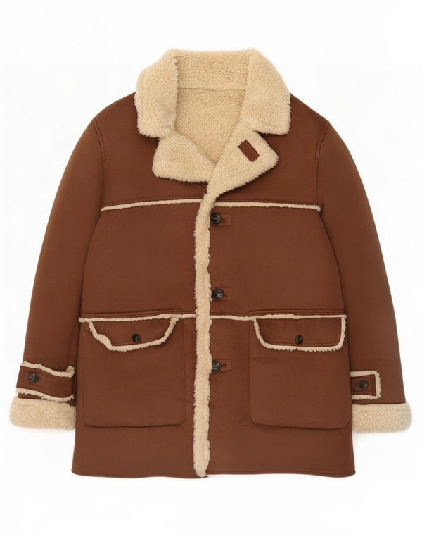 Jachetă Sherpa pentru bărbați Zara UK 42 XL Maro Poliester