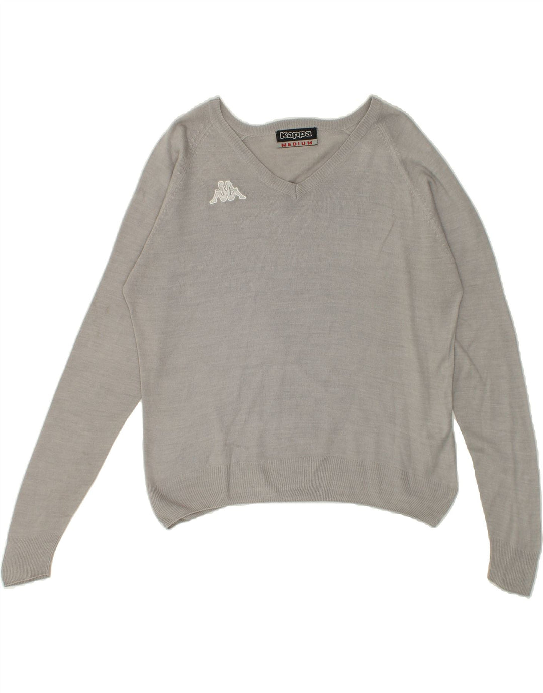 KAPPA Womens V-Neck Jumper Sweater UK 14 Medium Grey Acrylic Vintage Kappa and Second-Hand Kappa from Messina Hembry 