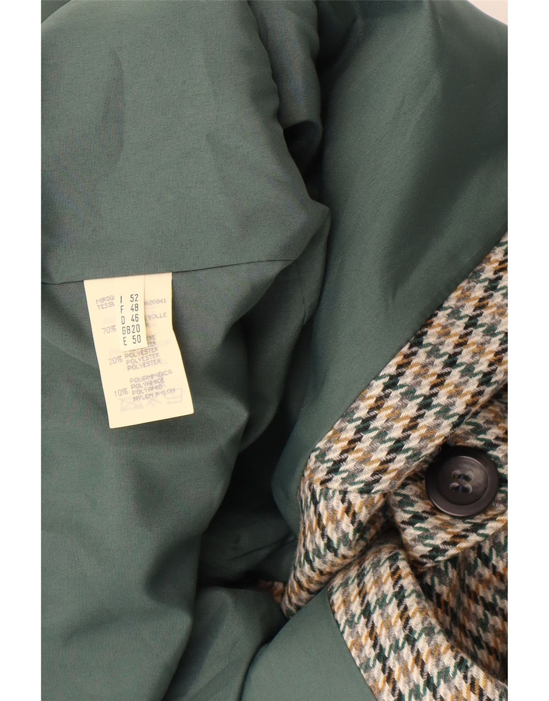 Jachetă vintage pentru femei cu 2 nasturi, UK 20 2XL, lână verde Houndstooth