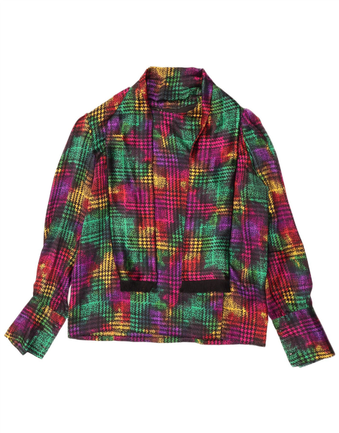 Bluză vintage cu mânecă lungă pentru femei UK 18 XL, picior de găină multicolor
