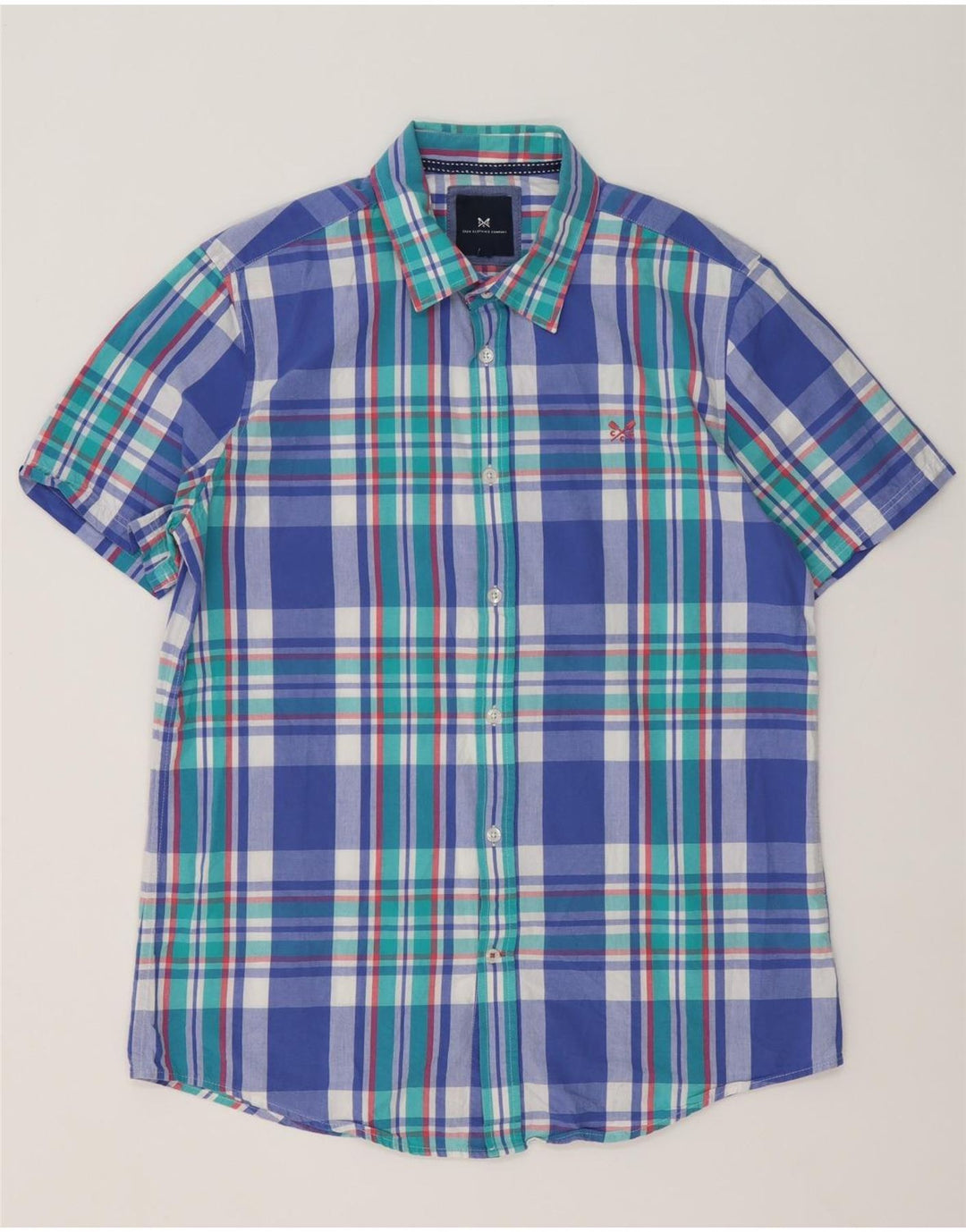 Crew Clothing Cămașă cu mânecă scurtă pentru bărbați, bumbac cu carouri albastre mari