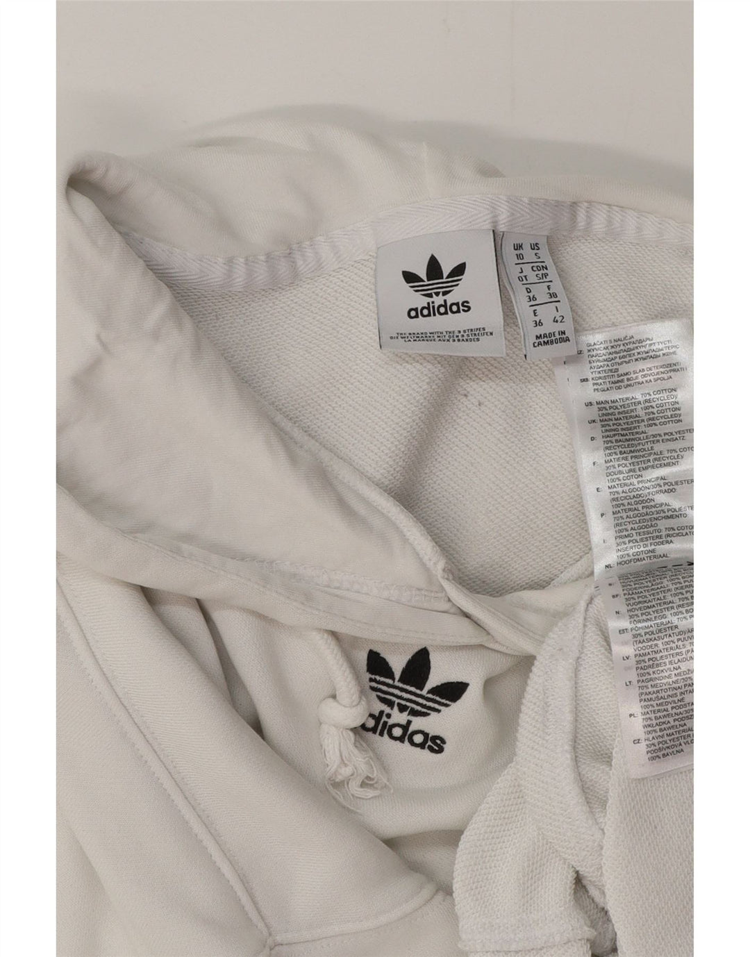 ADIDAS Pulover oversize Crop Hoodie pentru femei UK 10 Bumbac alb mic