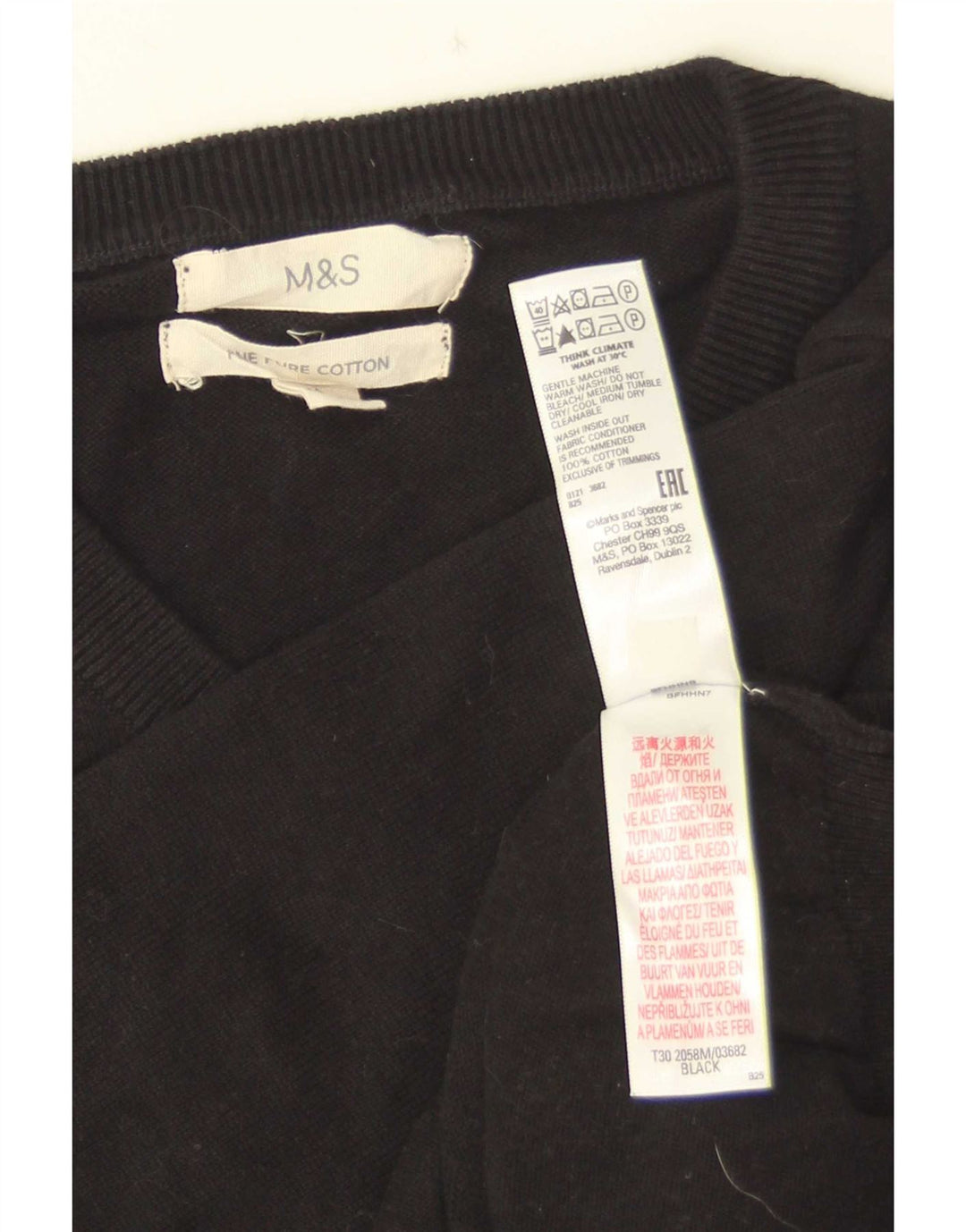 Pulover Marks & Spencer pentru bărbați, cu decolteu în V, bumbac mediu negru