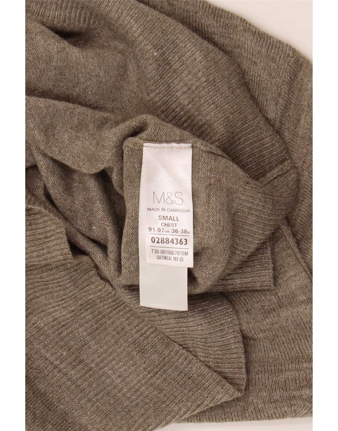 Pulover pentru bărbați Marks & Spencer, cu decolteu în V, mic, bej, cu pete acrilice